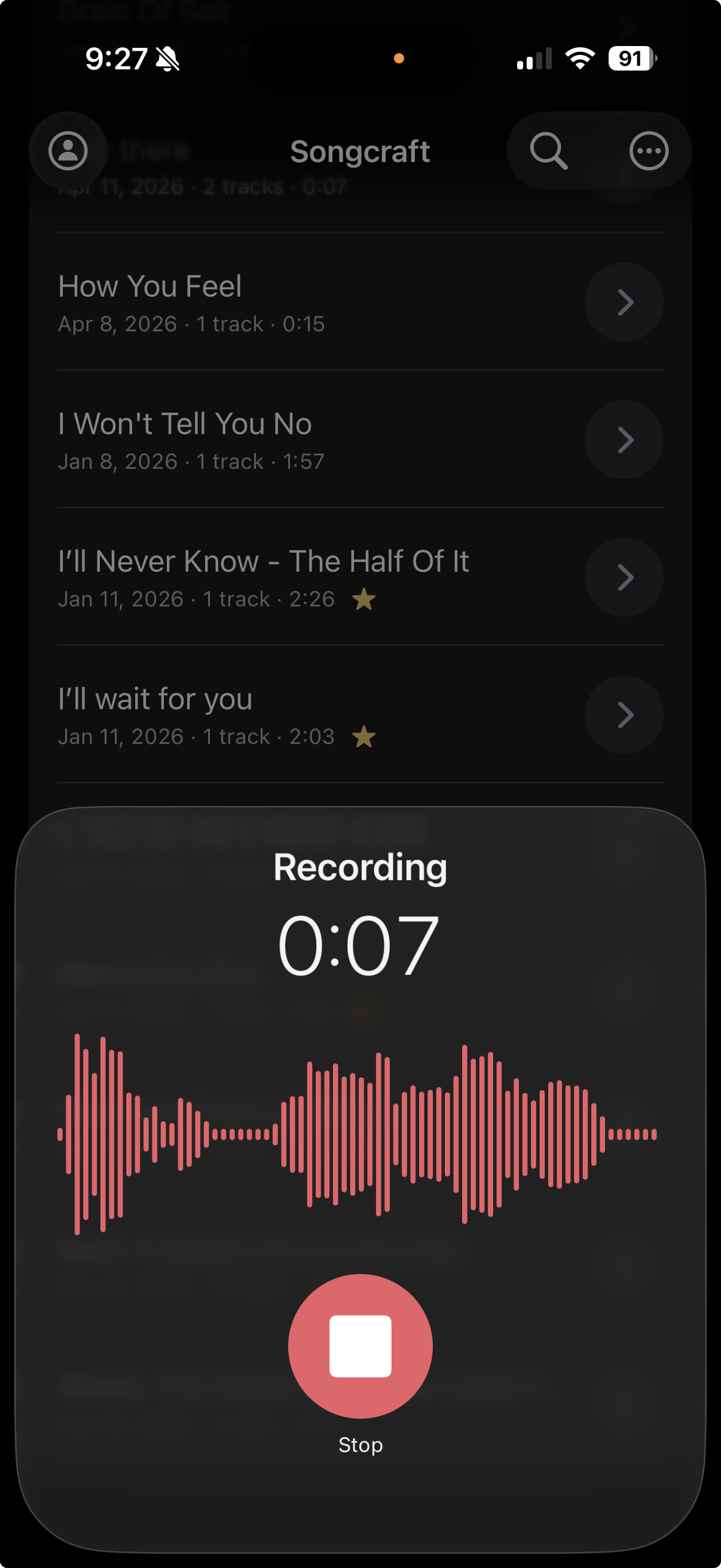 Songwright recording view