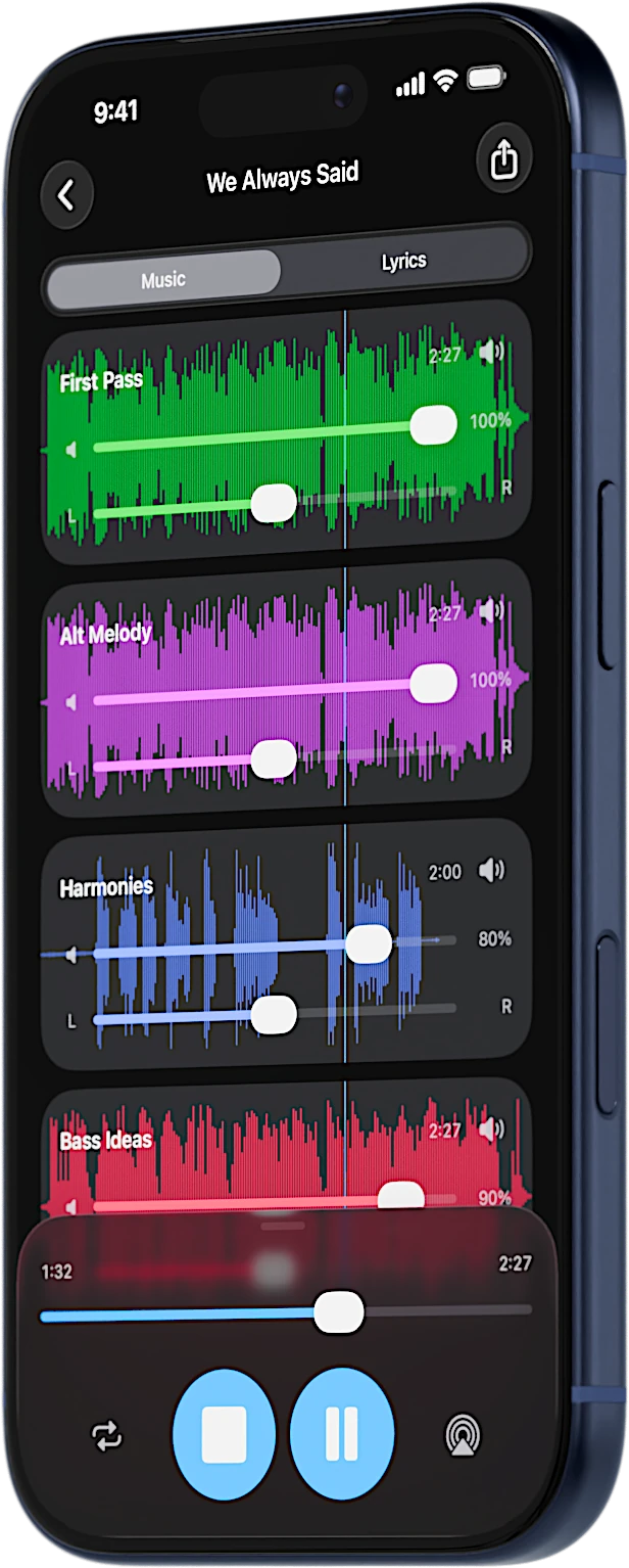 Songwright running on an iPhone